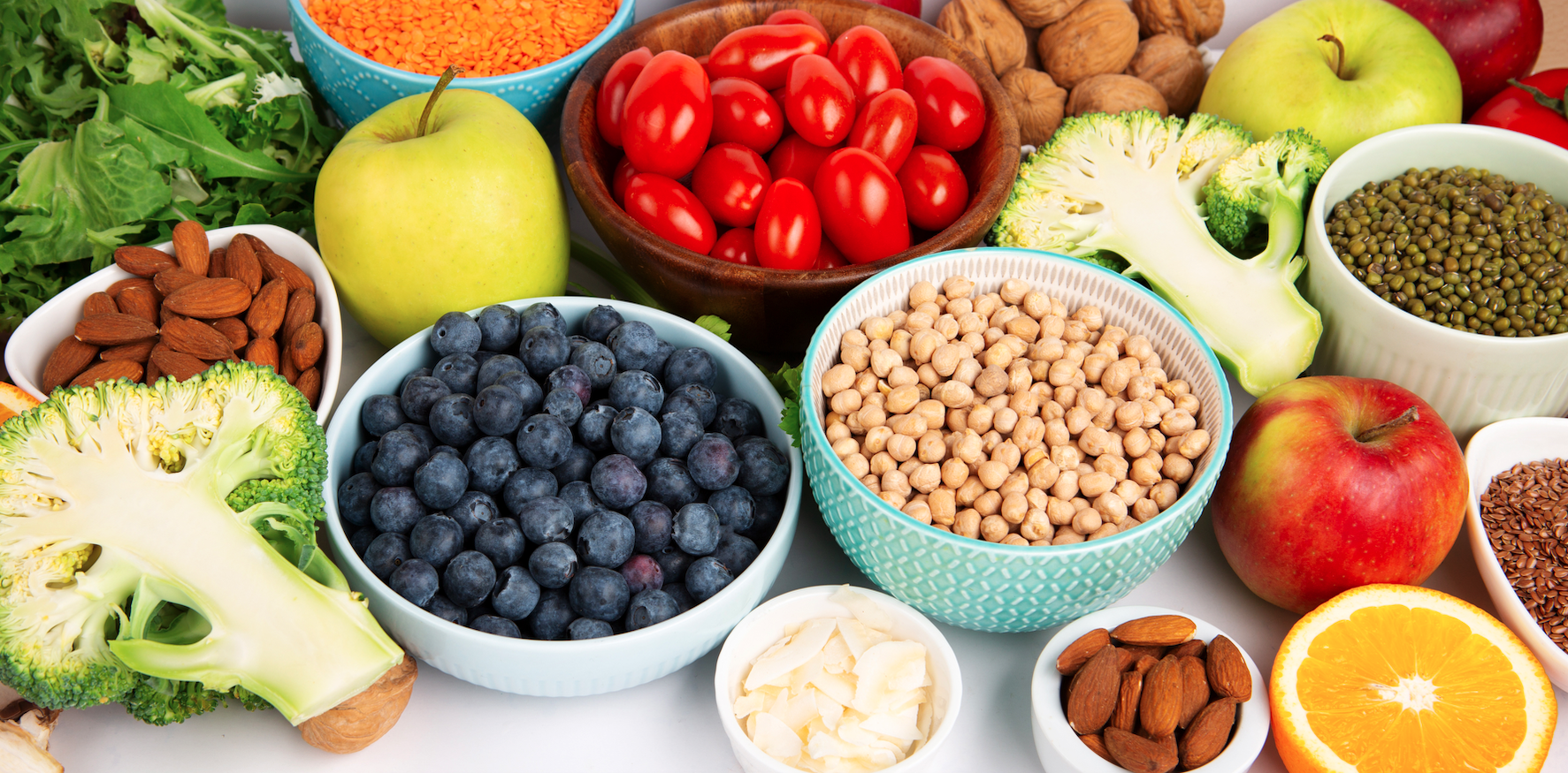 Array of fresh, appetizing fruits and vegetables