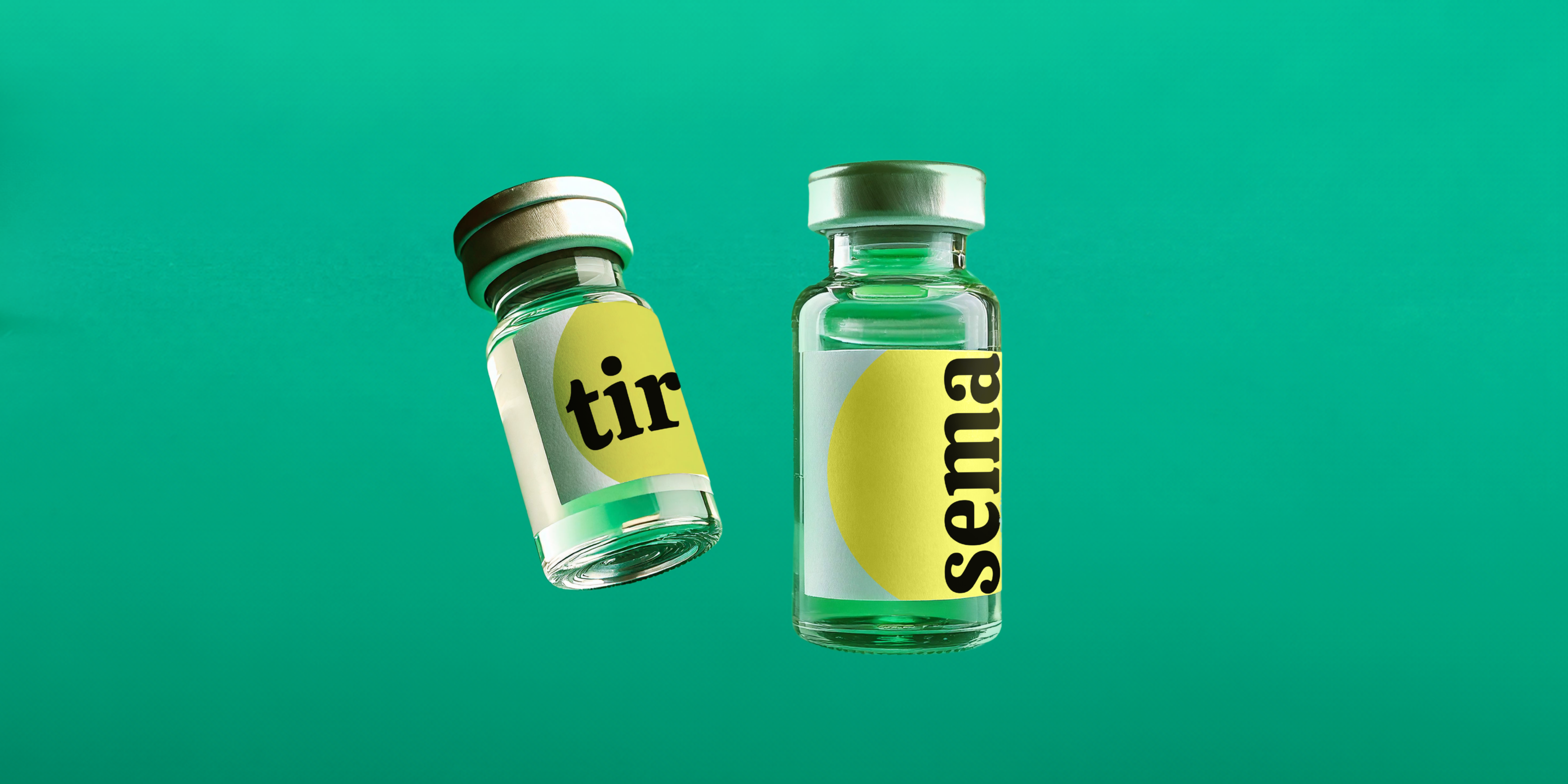 tirzepatide and semaglutide glp1 medications on green background